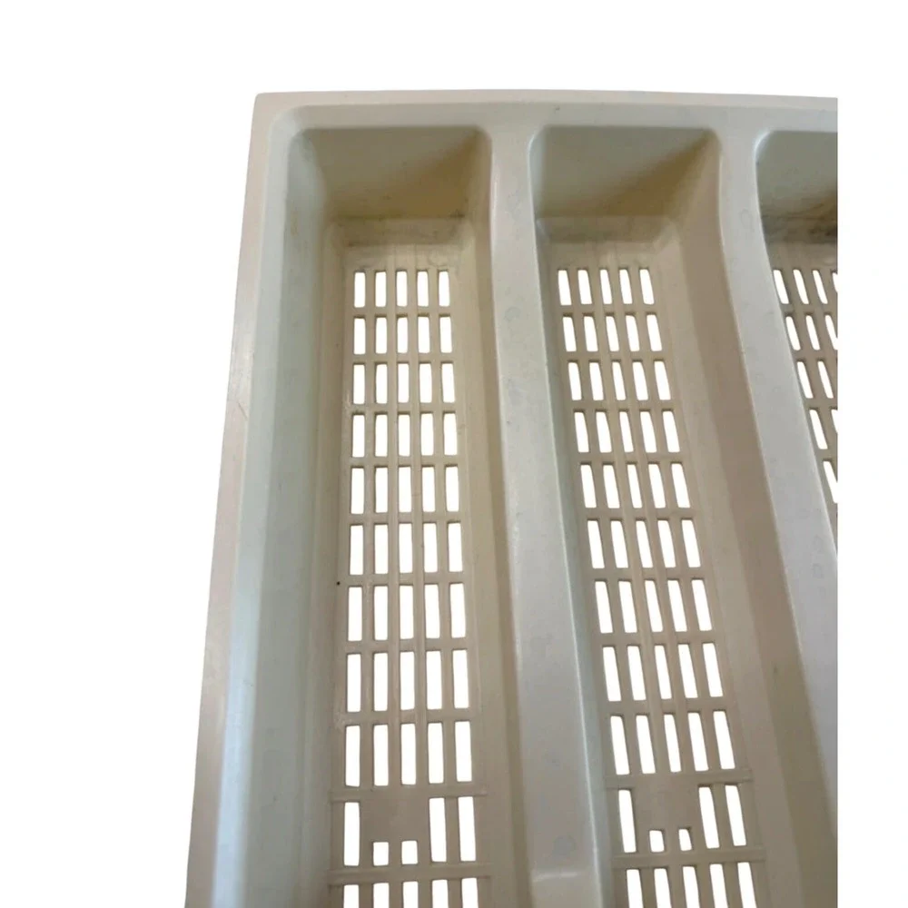 Vintage Cream Plastic Silverware Drawer Organizer 5 Compartment Slotted Tray